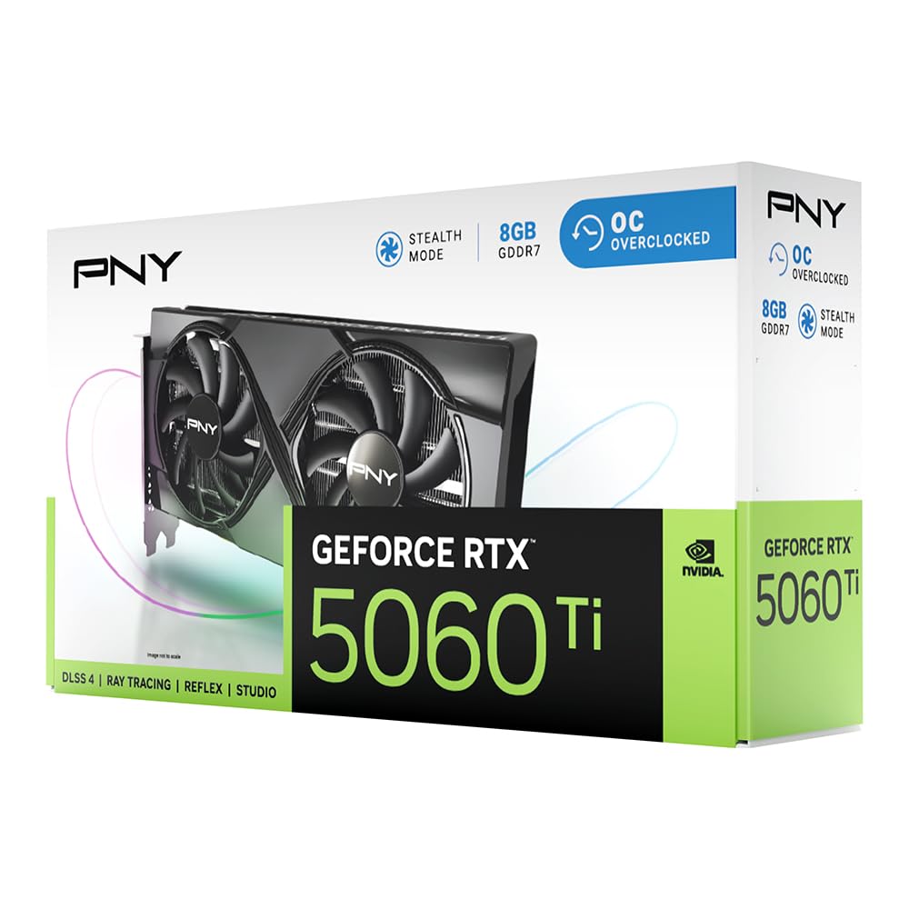 PNY NVIDIA GeForce RTX™ 5060 Ti 8GB Overclocked Dual Fan Graphics Card (DLSS 4, PCIe® 5.0, HDMI®/DP 2.1, 2-Slot)
