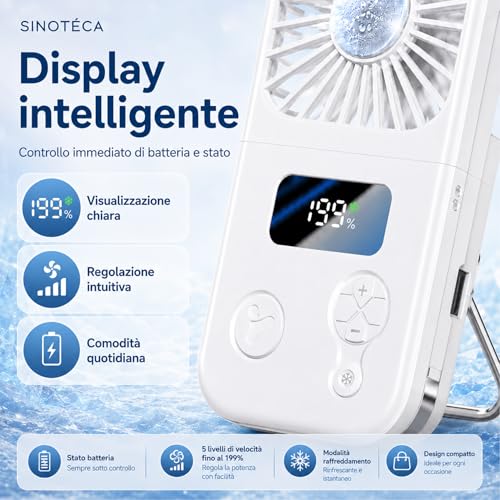 SINOTE'CA Portable Cooling Fan Foldable USB Rechargeable 5 Speed Levels Neck Table Fan with Power Bank Function
