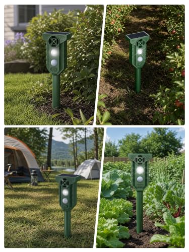Espantapajaros Exterior Ahuyentador de Pajaros : Repelente Gatos Solar Ultrasonidos con Luz LED Flash IP65 Impermeable- Auyentadores de Palomas Potente para Jardín de Patio Césped Amplio Alcance Verde