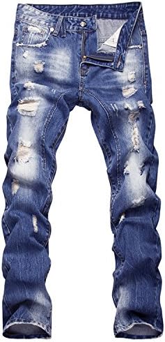 Robin Santiago New Style Hole Patch Slim Jeans Pants Men'S Denim Straight Trousers 29-40 Ayg26