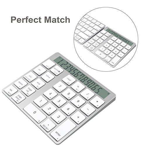 Cateck 2-in-1 Aluminum Bluetooth 28 Keys Wireless Magic Keypad & Calculator for Macs and PCs, Built in Dual Rechargeable Lithium Batteries