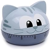 AUDRWALL Cute Kitchen Timer Mechanical Timer for Kids (Gray Cat)