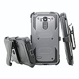 LG G Stylo Case, LG G4 Stylus Case, Telegaming Rugged Armor Hybrid Heavy Duty Case Cover + Belt Swivel Clip Holster + 2 Screen Protector For LG G Stylo, LG G4 Stylus LS770 Gray
