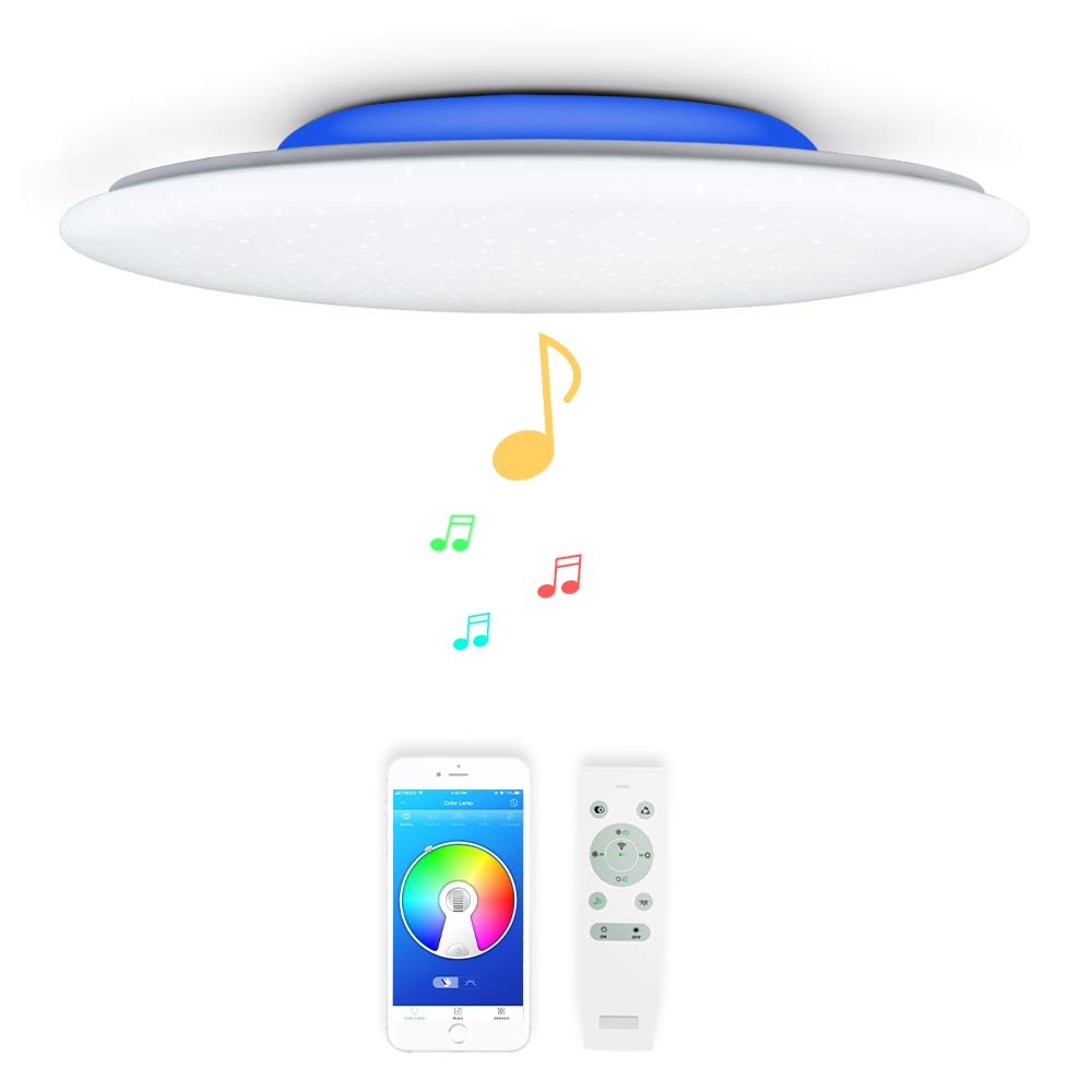 chysongoods 36W Music LED Ceiling Light with 2 Bluetooth Speaker Remote Control Dimmable APP RGB Color Change as Modern Smart Lamp for Living Room Kitchen Bathroom Lounge