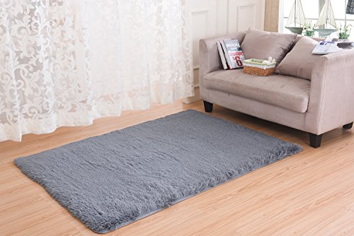 Living Room Bedroom Rugs, MBIGM Ultra Soft Modern Area Rugs Thick Shaggy Play Nursery Rug With Non-Slip Carpet Pad For Living Room Bedroom 4 Feet By 5.2 Feet, Grey