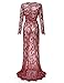 Saslax Women's Deep V-Neck Long Sleeve Lace See-through Wedding Maxi Dress,Wine,X-Large