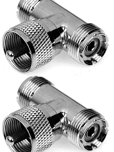 CESS Adapter UHF Male PL-259 to Dual Female SO-239 Jack RF Splitter - UHF Male to Dual UHF Female (2 Pack) - Thumbnail 2
