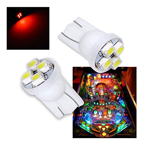 PAÂ® 10PCS #555 T10 4SMD LED Pinball Machine Light Bulb Red-6.3V
