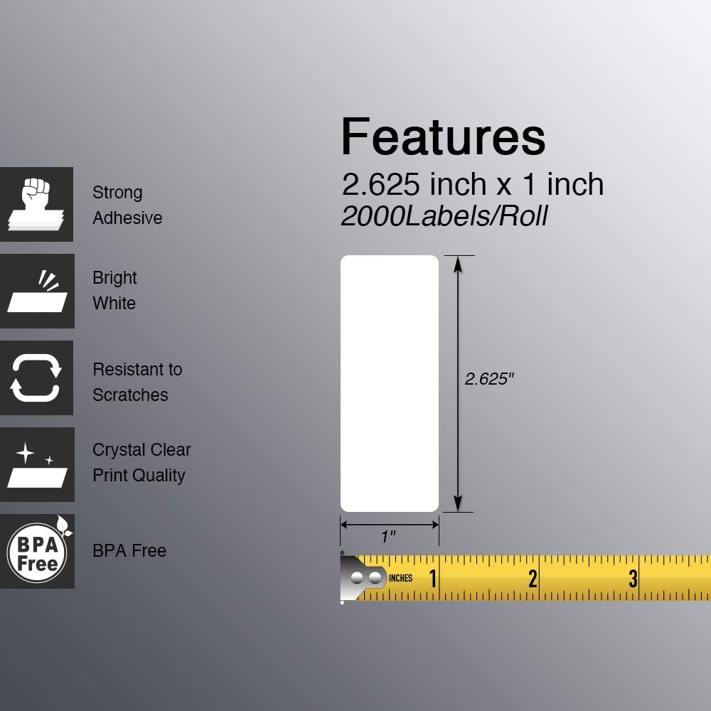 BETCKEY - 2.625" x 1" File Folder & Address Labels Compatible with Zebra & Rollo Label Printer, Premium Adhesive & Perforated[10 Rolls, 20000 Labels] : Office Products