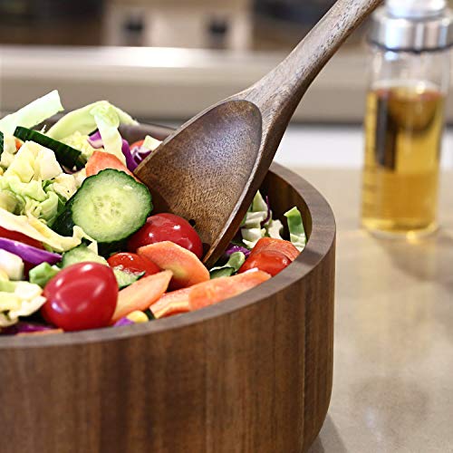Miusco Natural Acacia Wooden Large Salad Serving Bowl with Tongs Set, 12 Inch, 200 Oz./6.25