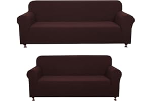 Sapphire Home 2-Piece Sofa and Loveseat Slipcovers, Couch and Loveseat Covers Set, Form fit Stretch, Wrinkle Free, Furniture Protector, Sofa Covers for Living Room, Polyester Spandex (Coffee)