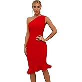 Maketina Womens Sexy One Shoulder Bodycon Bandage Dress Mermaid Cocktail Midi Dresses Trendy 2025
