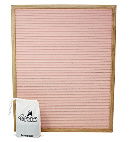 16 X 20 Changeable Letter Board - Pink Felt with Solid Oak Frame, Wall Mount, Canvas Bag, and 290 Characters - by Executive Office Solutions