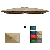 Garvee 10' x 6.5' Rectangular Patio Umbrella, Outdoor Table Umbrella with Crank and Push Button Tilt, Market Umbrella Sun Umbrella with 6 Sturdy Ribs Tilt for Garden, Deck, Lawn, Pool -Tan