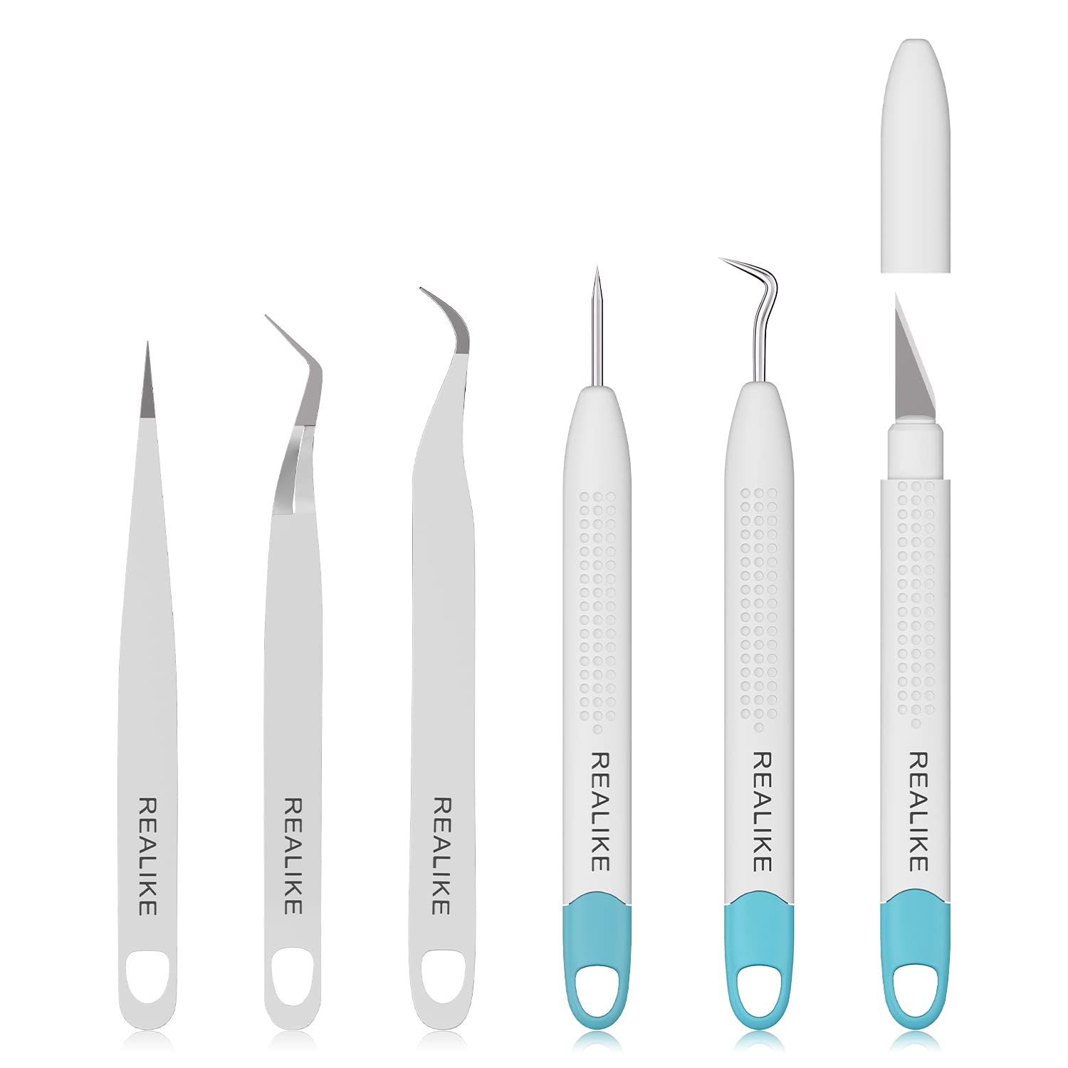 REALIKE Weeding Tools for Vinyl Crafting Basic Accessories Set Kit Compatible with Cricut Silhouette Weeding Scraper Spatula Tweezers Scissors Modeling Tools