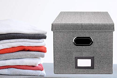 File Organizer Box Set of 2 - Collapsible Linen Filing Boxes for Easy File Folder Storage- Handles and Removable Lid | Organize Your Documents and Hanging Files in Style