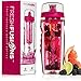 Fresh Fusions Fruit Glass Infuser Water Bottle + Healthy Recipe Ebook - Includes 25 Infused Water Recipes (Raspberry)