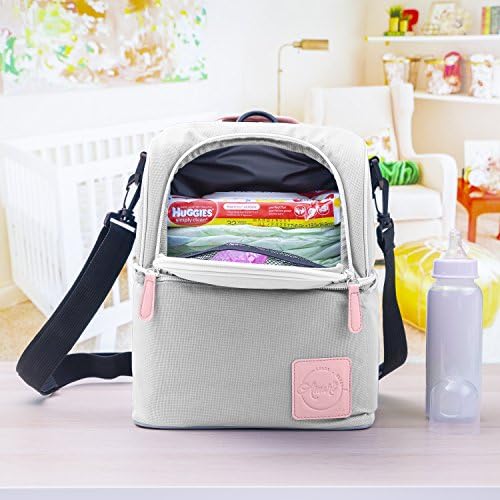 Diaper Bag Organizer - Insulated Diaper Bag Backpack with Ice Pack - Diaper Bag Cooler Lunch Box - Mommy Travel Bookbag - Baby Bottle Breast Milk Pump Breastfeeding Travel Tote (Grey/Pink)