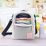 Diaper Bag Organizer - Insulated Diaper Bag Backpack With Ice Pack - Diaper Bag Cooler Lunch Box - Mommy Travel Bookbag - Baby Bottle Breast Milk Pump Breastfeeding Travel Tote (Grey/Pink)