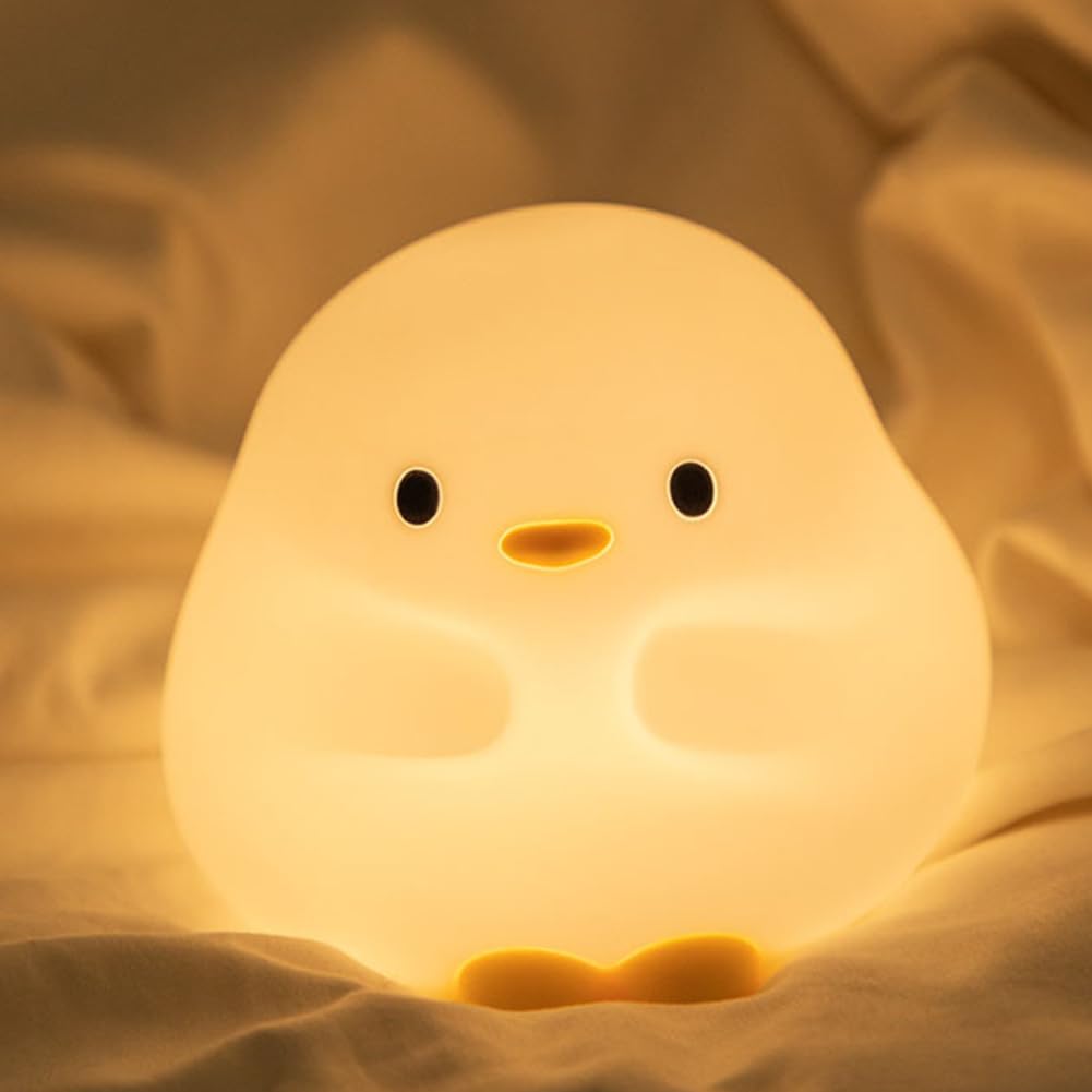RuiDay Duck Night Light for Kids, Cute Rechargeable Touch Bedside Lamp, Silicone Baby Night Light, Timer 3 Lighting Modes, Squishy Duck Night Lamp, Gifts for Kids Girls Boys
