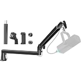 Low Profile Microphone Boom Arm Stand for Gaming Streaming Podcasting Black | 15cm Extra Riser, Aluminum Design, Adjustable Mic Boom Arm, Cable Management, Clamp, Screw Adapter, for Streaming Gaming