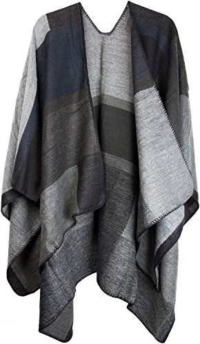 styleBREAKER-Poncho-mit-Rechteck-Muster-Umhang-berwurf-Cape-Wendeponcho-Patchwork-Design-Damen-08010008