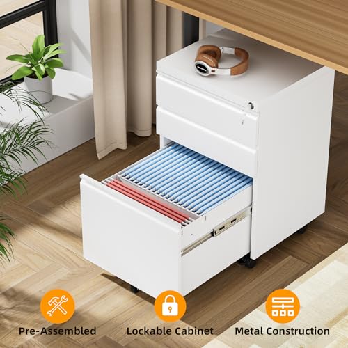 INTERGREAT 3 Drawer Filing with Lock, White File with