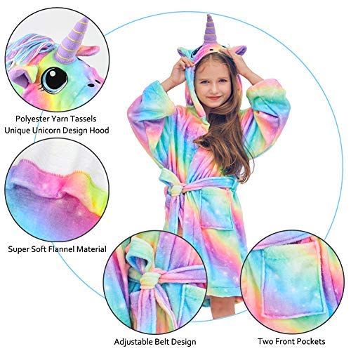 Beinou Unicorn Kid Robes Fleece Kid Bathrobe Rainbow Sleepwear for Girls Soft Long Shower Robe
