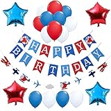 Airplane Aviator Themed Party Decorations:1 Happy Birthday Banner,1 Airplane and Clouds Garland,Stars Foil and Latex Balloon,Party Supplies and Favors for Boys Girls Kids 1st 2nd 3rd 4th Bday Decor,Backdrop for Cake Smash Photography Sessions