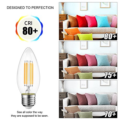 LVWIT B11 LED Filament Bulb Dimmable 40W Equivalent 3000K Soft White E26 Base LED Light Bulbs Chandelier Decorative Candle Light Bulb 6 Pack - Thumbnail 7