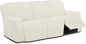 Easy-Going 8 Pieces Microfiber Stretch Sectional Recliner Sofa Slipcover Soft Fitted Fleece 3 Seats Couch Cover Washable Furniture Protector with Elasticity for Kids( Recliner Sofa,Beige)