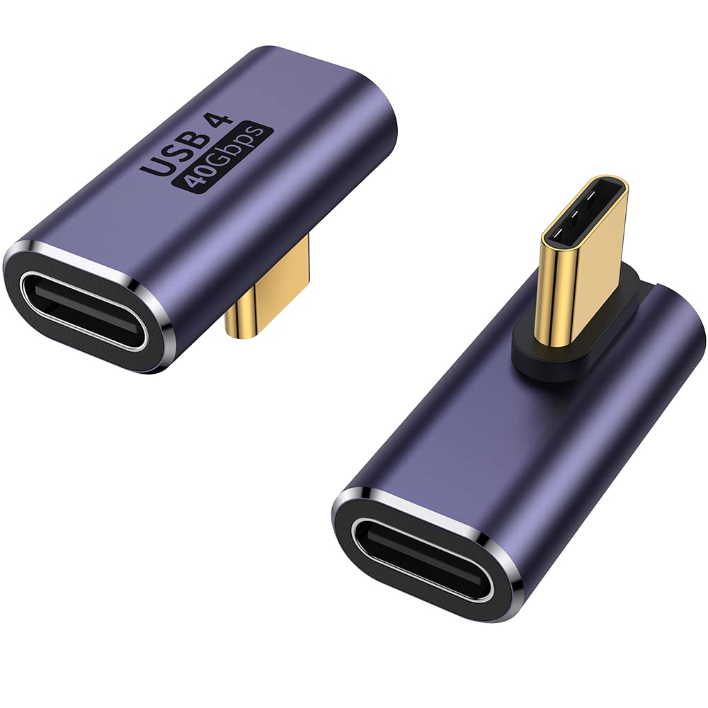 AuviPal 90 Degree USB C Adapter (2 Pack), L Shape Left and Right USB Type C Connector for Meta Quest, MacBook, iMac, iPad, iPhone 16 15 Series and Other Type C or Thunderbolt 4/3 Devices - Purple