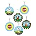 Wheels on the BUS Birthday Party Decorations. Includes Wheels on the Bus Party Hats, Wheels on the BUS Centerpieces, Happy Birthday Banner, Hanging Decorations & Wheels on the BUS Cupcake Toppers