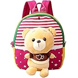 MATMO 3D Cute Cartoon Little Plush Baby Backpack Baby Toy Bag Rose Red Bear