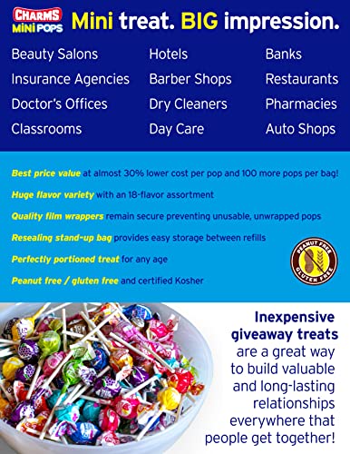 CHARMS MINI POPS – 4.5 LB BAG OF INDIVIDUALLY WRAPPED FRUITY HARD CANDY LOLLIPOPS IN 18 FUN FLAVORS – PEANUT AND GLUTEN FREE, 400 COUNT