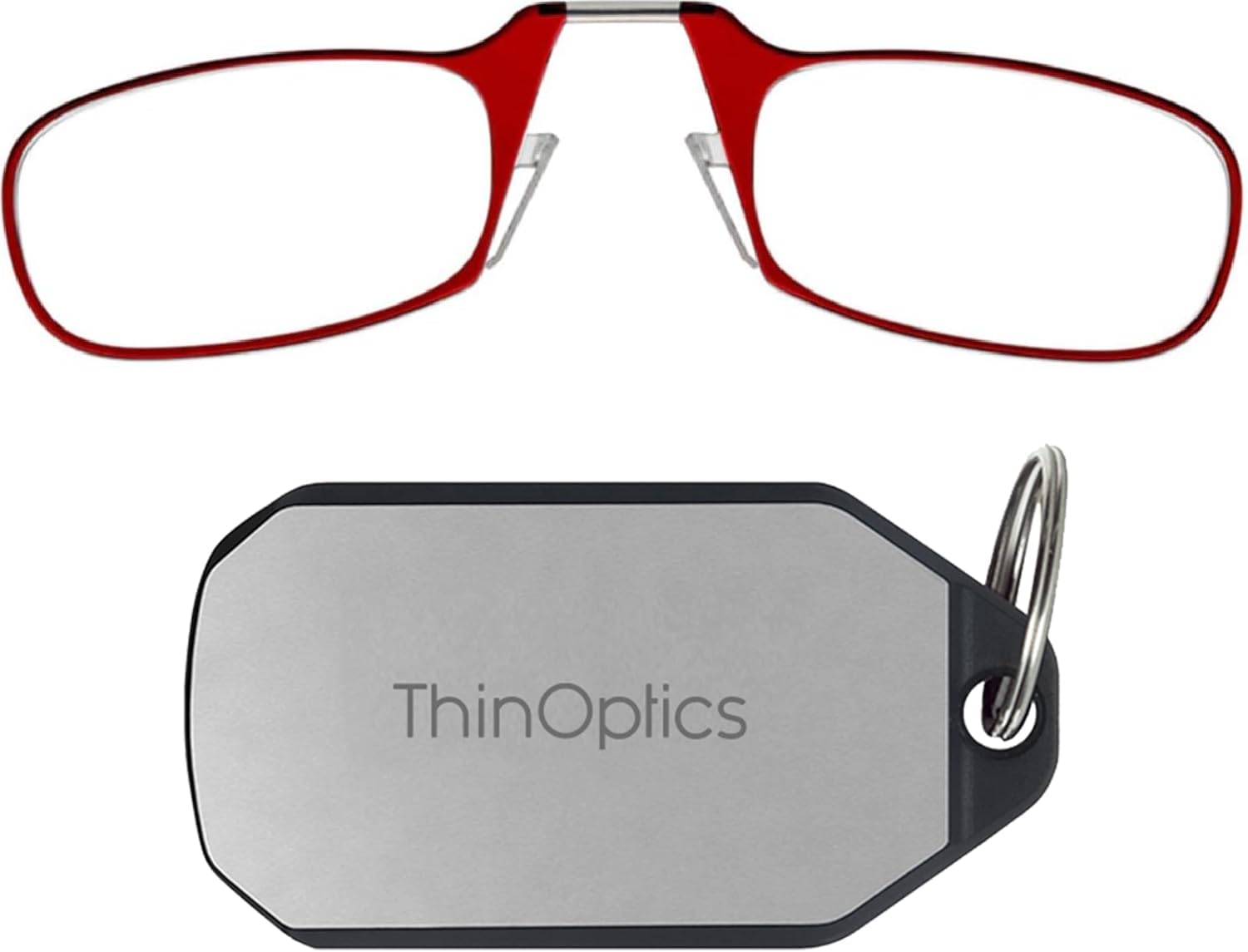 ThinOptics Reading Glasses 1.00 Red Frames With Keychain Case - Compact Foldable Rectangular Glasses - Clip-on Nose - 1.00 Strength With Flex-Fit Technology — image 1
