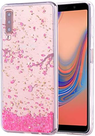 Glitter Soft TPU Case with Decorative Gold Foil for Samsung Galaxy A70,Xifanzi Galaxy A70 Back Cover Case Flexible Rubber Skin Thin Lightweight TPU Bumper Protective Non-slip Case,Cherry blossoms