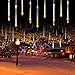 Cobbe Meteor Shower Falling Rain Lights - 8 Tubes 192 LED Icicle Snow Falling Christmas Lights Outdoor Raindrop Lights, Wedding Party Tree Decoration Warm White - Holiday Day Decor