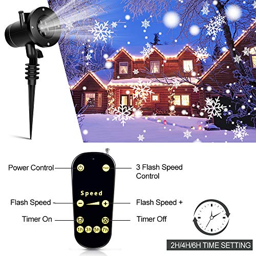 Christmas Snowflake Projector Lights - 16 Slides Decoration Projector Light Christmas Projector Lamp with Remote Control, Waterproof LED Projector Landscape Projector for Christmas Halloween Birthday - Thumbnail 4