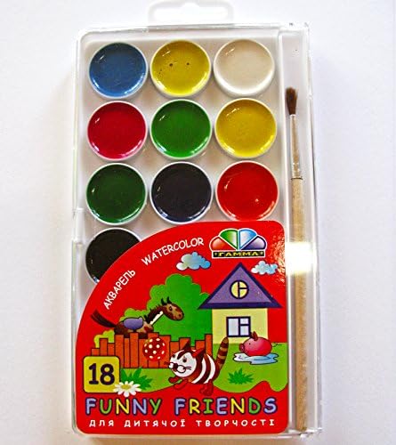 Funny Friends Watercolor Pan Paint Set with Paint Brush - Watercolor Paintings 18 Colors Pain Set for Kids - Beginner Artist - Schoolars - Students - Adults - Watercolor Paint Palette Compact Case