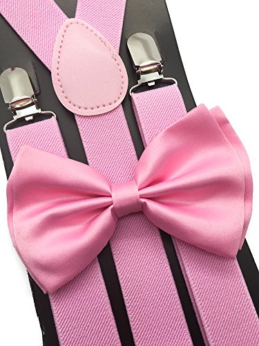 Light Pink Color Wedding Accessories Adjustable Bow Tie & Suspenders