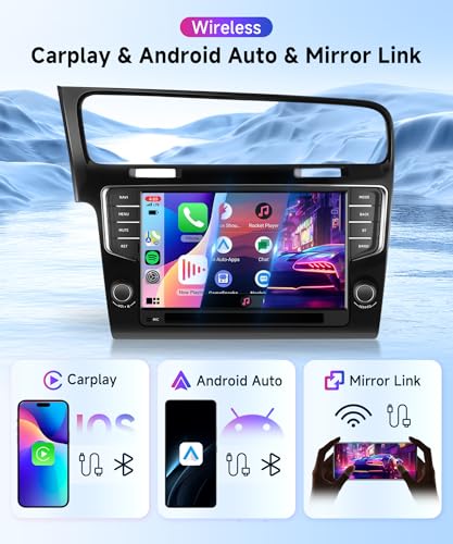 【Dab】 2G+64G Android Car Radio for VW Golf 7 2013-2017, 9 Inch Touch Screen Car Radio Wireless Carplay Android Auto Navi GPS WiFi Mirror Link Bluetooth FM/RDS/DVR/EQ/SWC Backup Camera