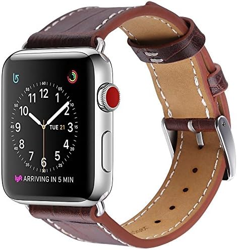 Apple Watch Band 42mm, Crocodile Patterned Genuine Brown Leather with Stainless Metal Clasp by Palestrapro. iWatch Replacement Strap for Series 3,2,1. Makes Your Watch More Comfortable, Fashionable.