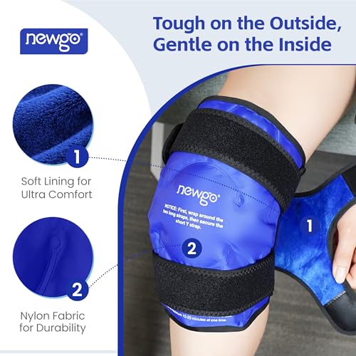 NEWGO Ice Pack for Knee Replacement Surgery, Reusable Gel Cold Pack Knee Ice Pack Wrap Around Entire Knee for Knee Injuries, Knee Ice Wrap for Pain Relief, Swelling, Bruises (Blue)