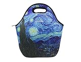 E-Living Neoprene Lunch Tote Bag - 4 Designs with Van Gogh/ Monet Oil Painting Masterpieces (Almond Blossom / Starry Night / Water Liles) (Starry Night)