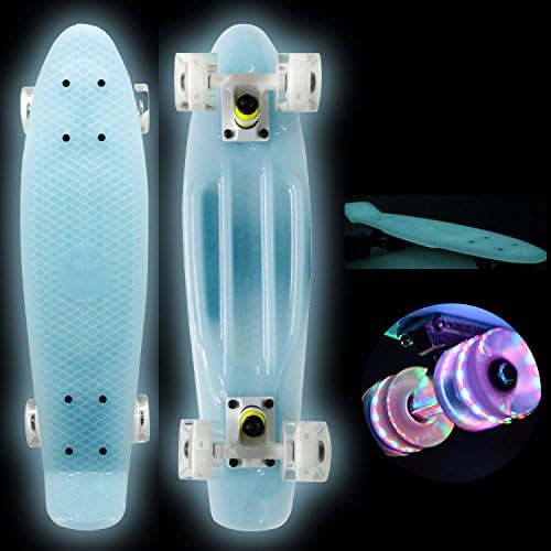 "Blue" Glow in the Dark with LED Wheels - 22" Mini Retro Cruiser Skateboard - Abec 7 Bearings