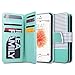 ULAK Flip Wallet Case for iPhone SE/5S/5, Fashion PU Leather Magnet Wallet Flip Case Cover with Built-in Credit Card/ID Card Slots for 5s 5G 5 SE (Minimal Stripe Mint)