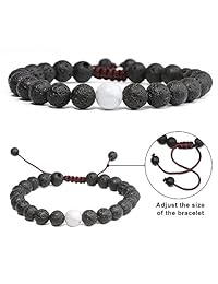 POPSPARK Braided Rope Bracelet, Black Onyx & Tiger Eye Bracelets, Lava Rock & Howlite Stone for Couple Bracelet for Mother's Day
