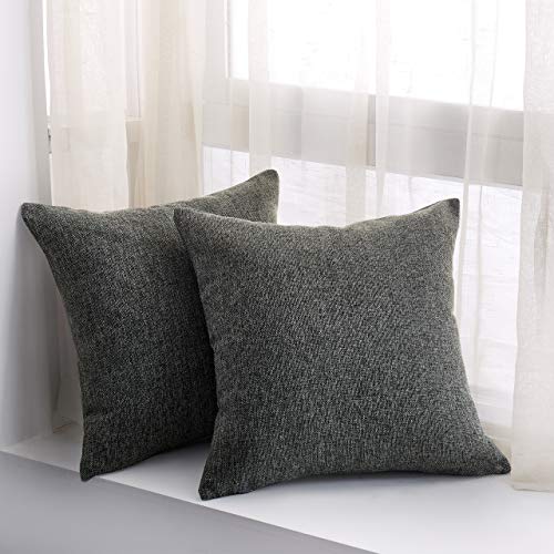 MoMA Decorative Faux Linen Throw Pillow Covers (Set of 2) - Pillow Cover Sham Cushion Cover - Throw Pillow Cover - Sofa Throw Pillow Cover - Square Decorative Pillowcase - Dark Gray - 18" x 18"