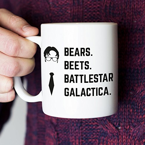 Bears Beets Battlestar Galactica Funny 11 oz Coffee Mug - Inspired By TV Show The Office Quote - Unique Birthday Gift For Dwight Schrute Fans - Dunder Mifflin Christmas Present